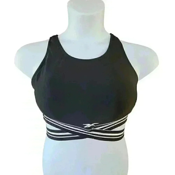 Reebok Women's Striped-Trim Swim Racerback Bikini Swim Top Black Size Large NWT - Picture 3 of 10